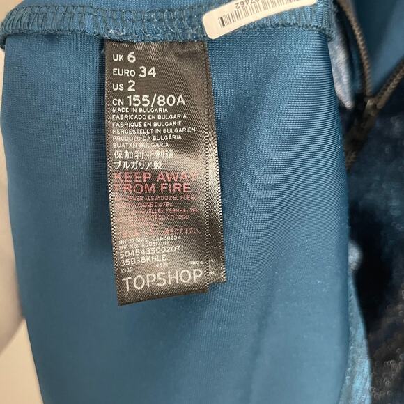 TopShop Teal Mock Neck Wet Look Velvet Long Sleeve Dress - 2 - Picture 7 of 8